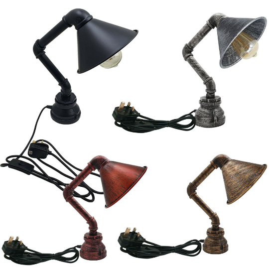 Industrial Table Lamp plug-in with switch Water Pipe Steampunk Desk Light Metal Shade lamp - 1602-5