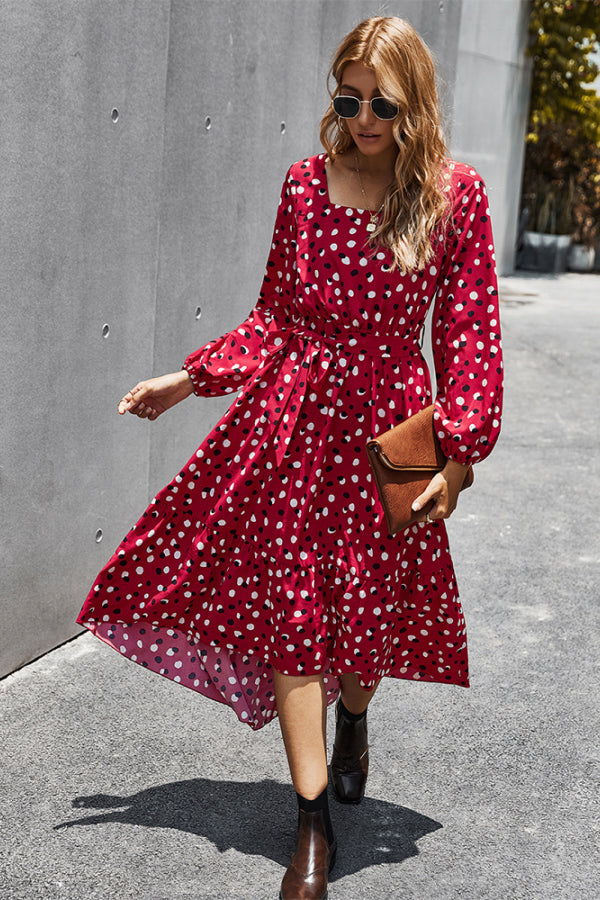 Multicolor Polka Dot Square Neck Dress