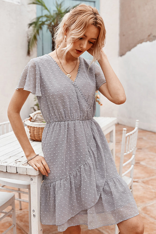 Swiss Dot Flutter Sleeve Ruffled Dress - 99fab 