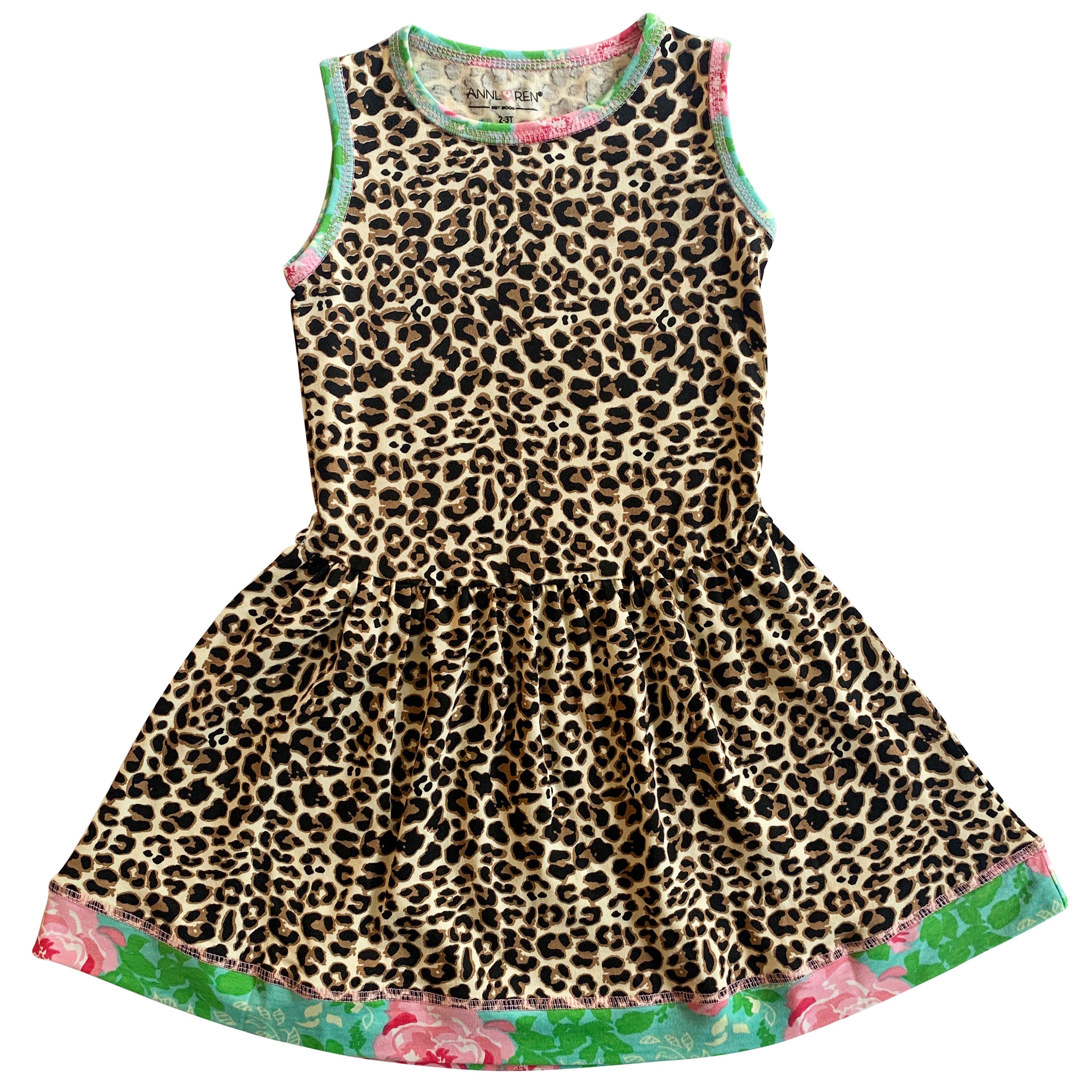 Little & Big Girls Spring Leopard Rose Floral Sleeveless Dress Boutique Childrens Clothing Sizes 2/3T - 11/12