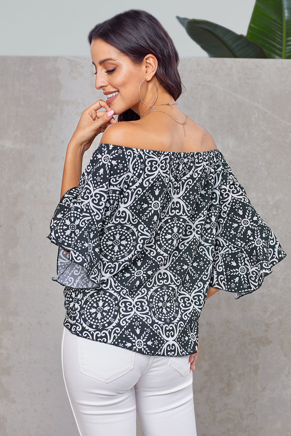 Flag Print Off Shoulder Blouse