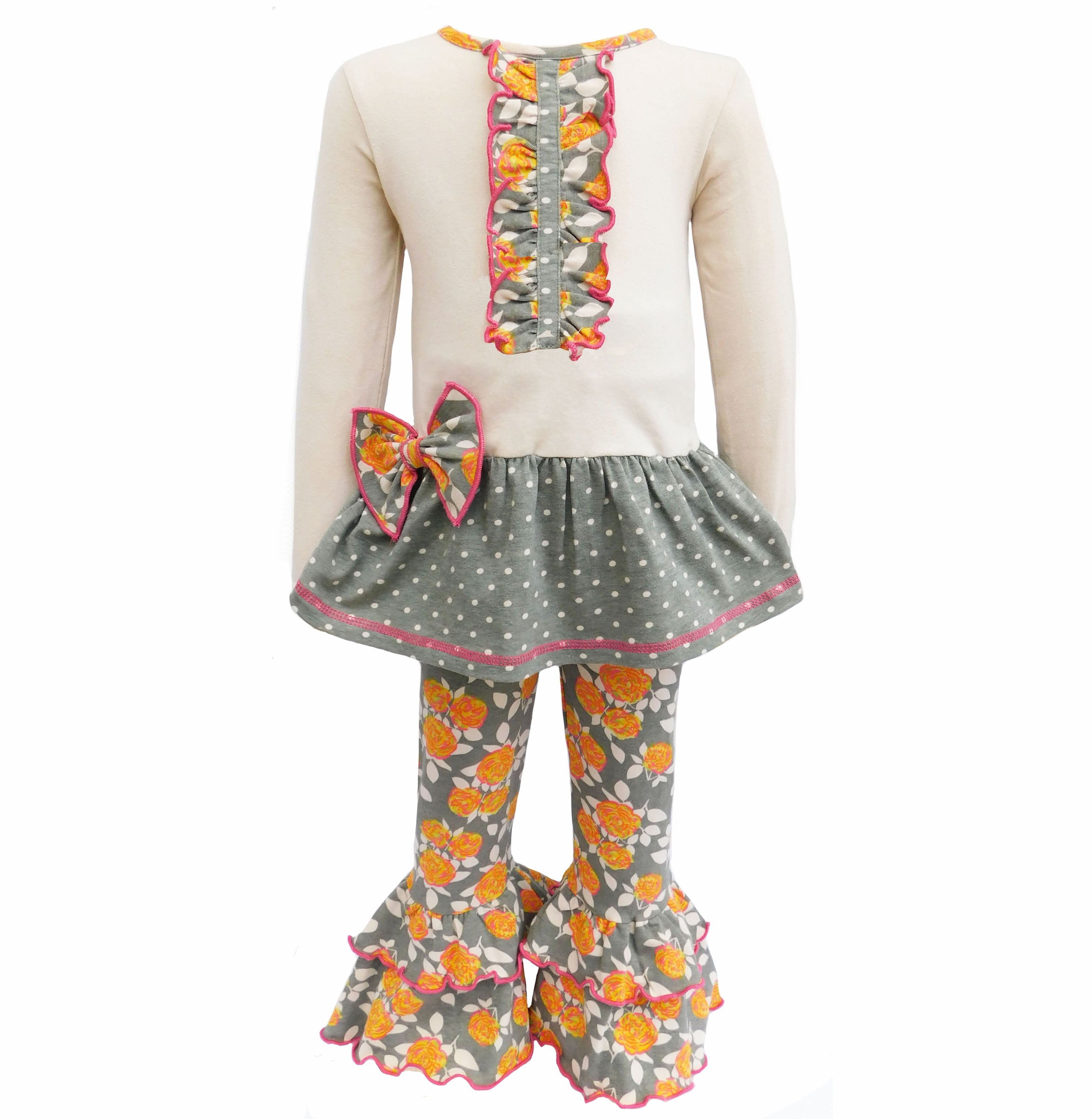 Girls Vintage Floral Polka Dots Tunic & Ruffle Pant Clothing Set