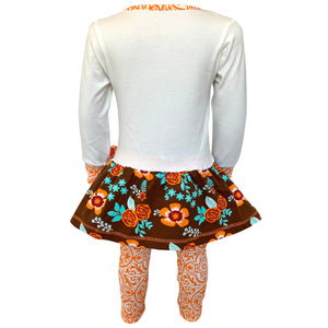 Big Little Girls Autumn Floral Turkey Tunic & Leggings Holiday Clothes