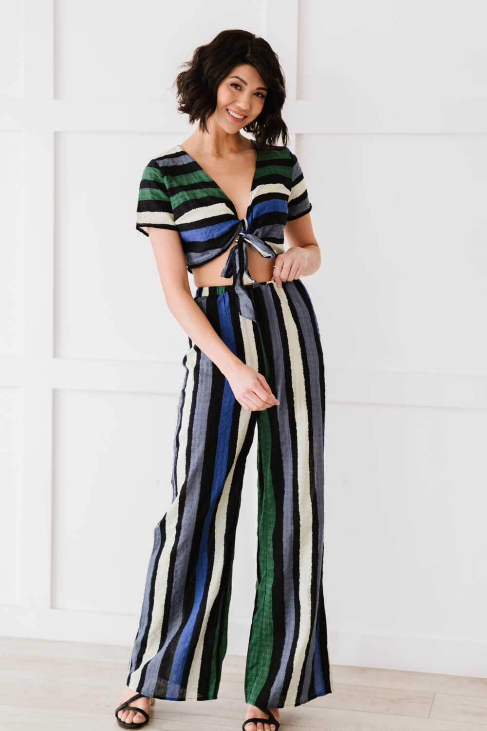 Dress Day So Divine Striped Crop Top and Pants Set - 99fab 