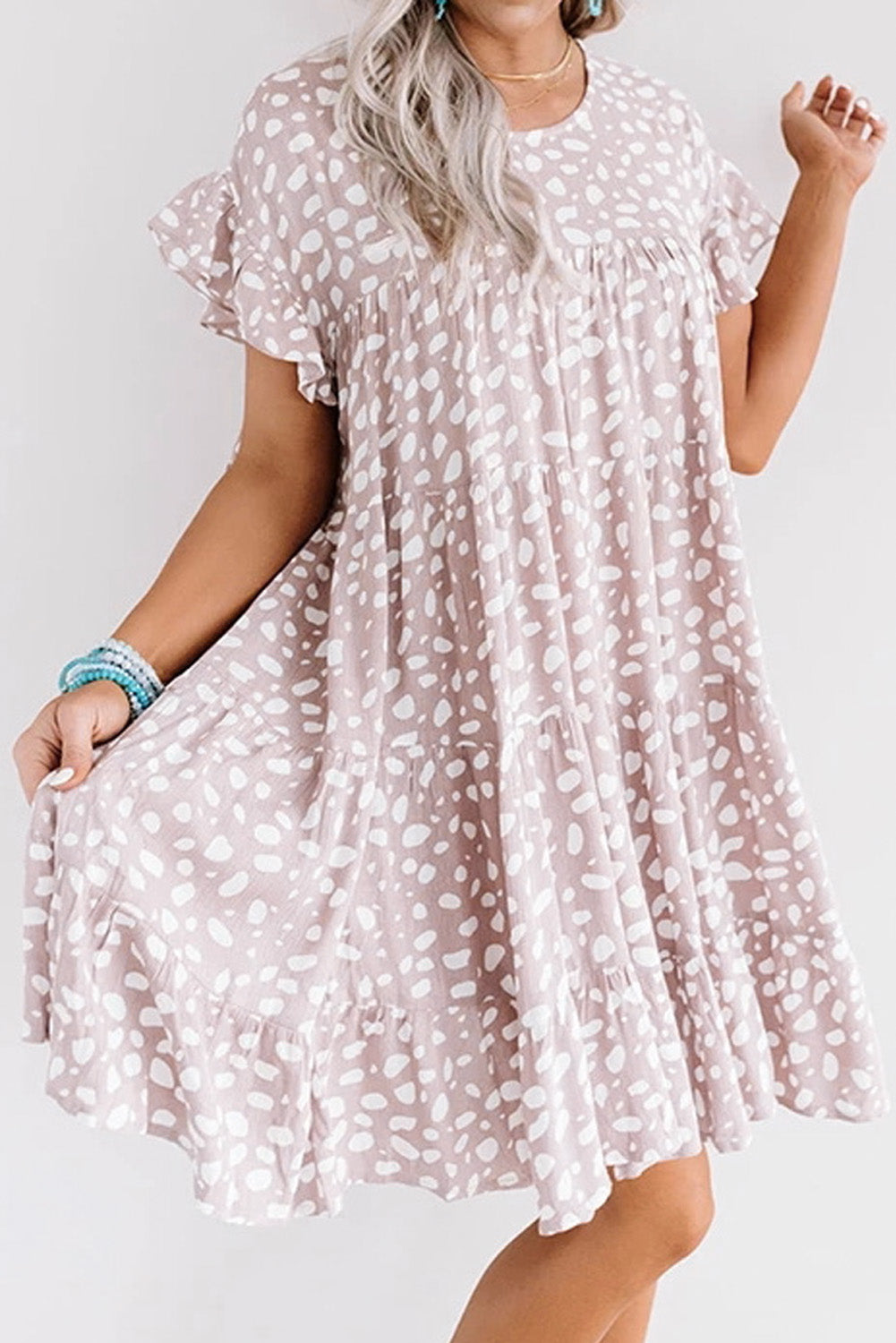 Leopard Ruffled Sleeve Shift Dress - 99fab 