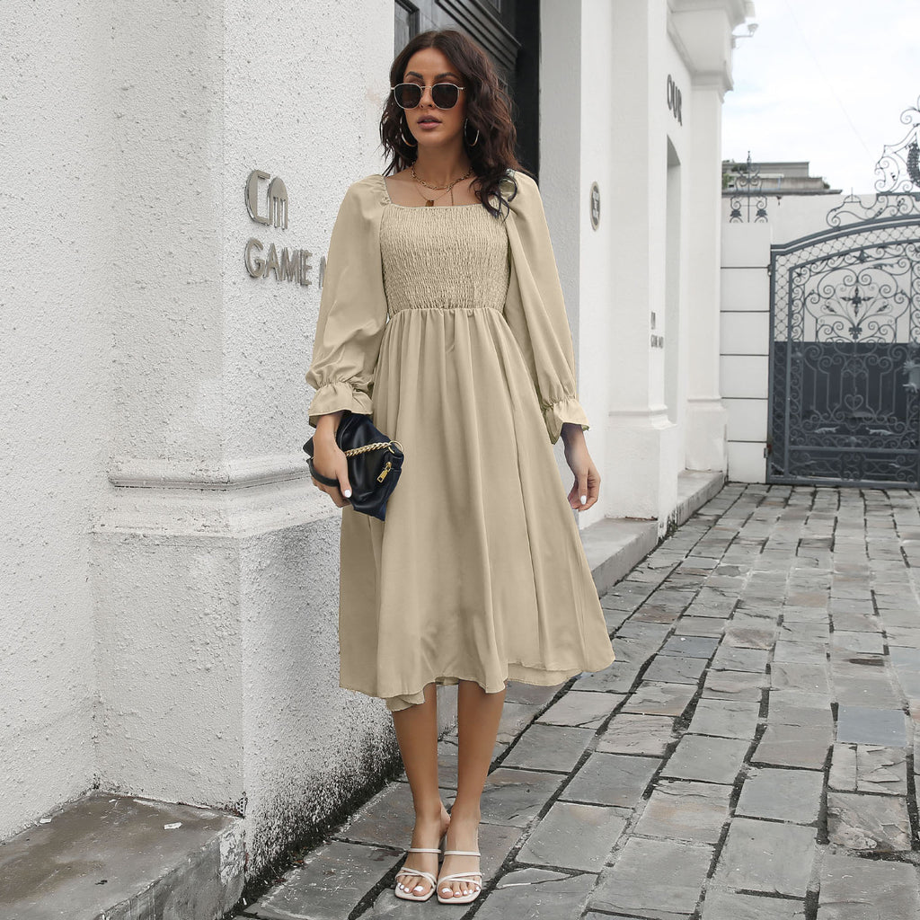 Smocked Square Neck Midi Dress - 99fab 