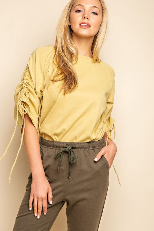 Ruched Sleeve Statement Top