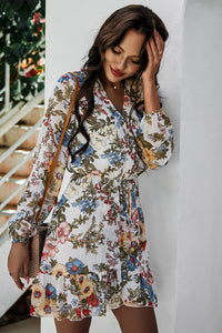 Floral Ruffled Hem Wrap Dress