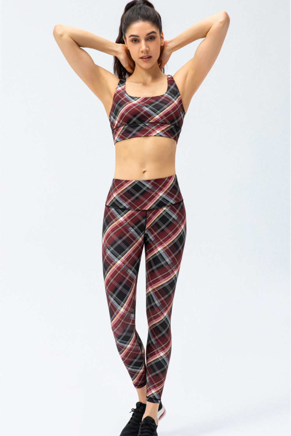 Plaid Double Crisscross Strap Sports Bra