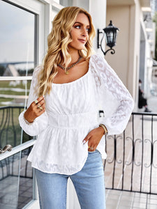 Applique Balloon Sleeve Peplum Blouse