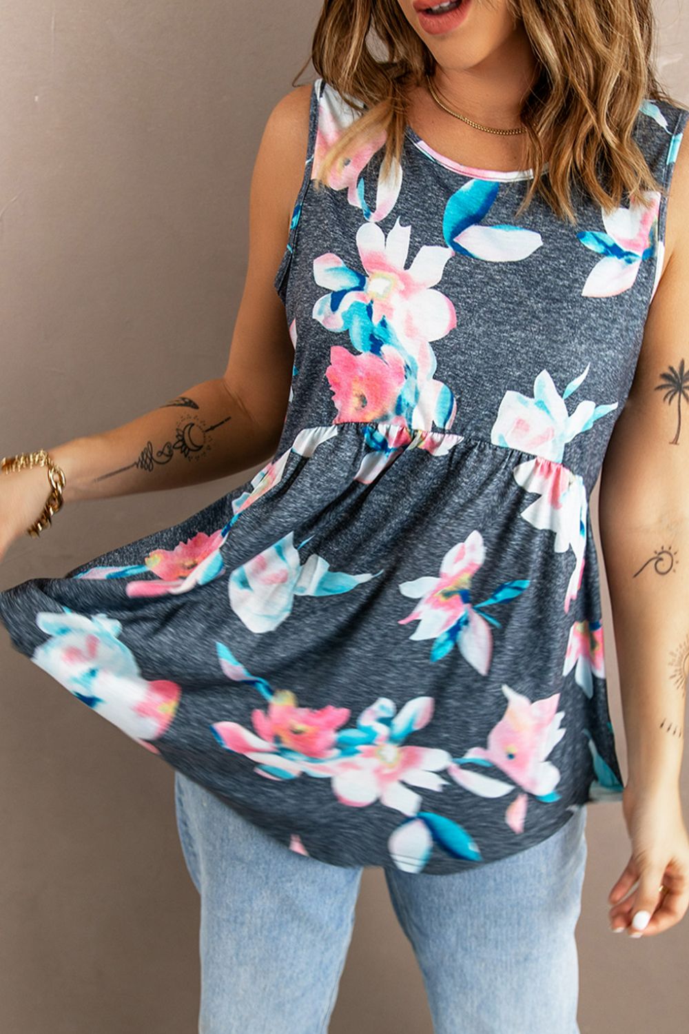 Floral Peplum Tank Top