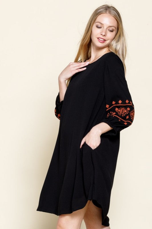 Embroidered Long Sleeve Dress