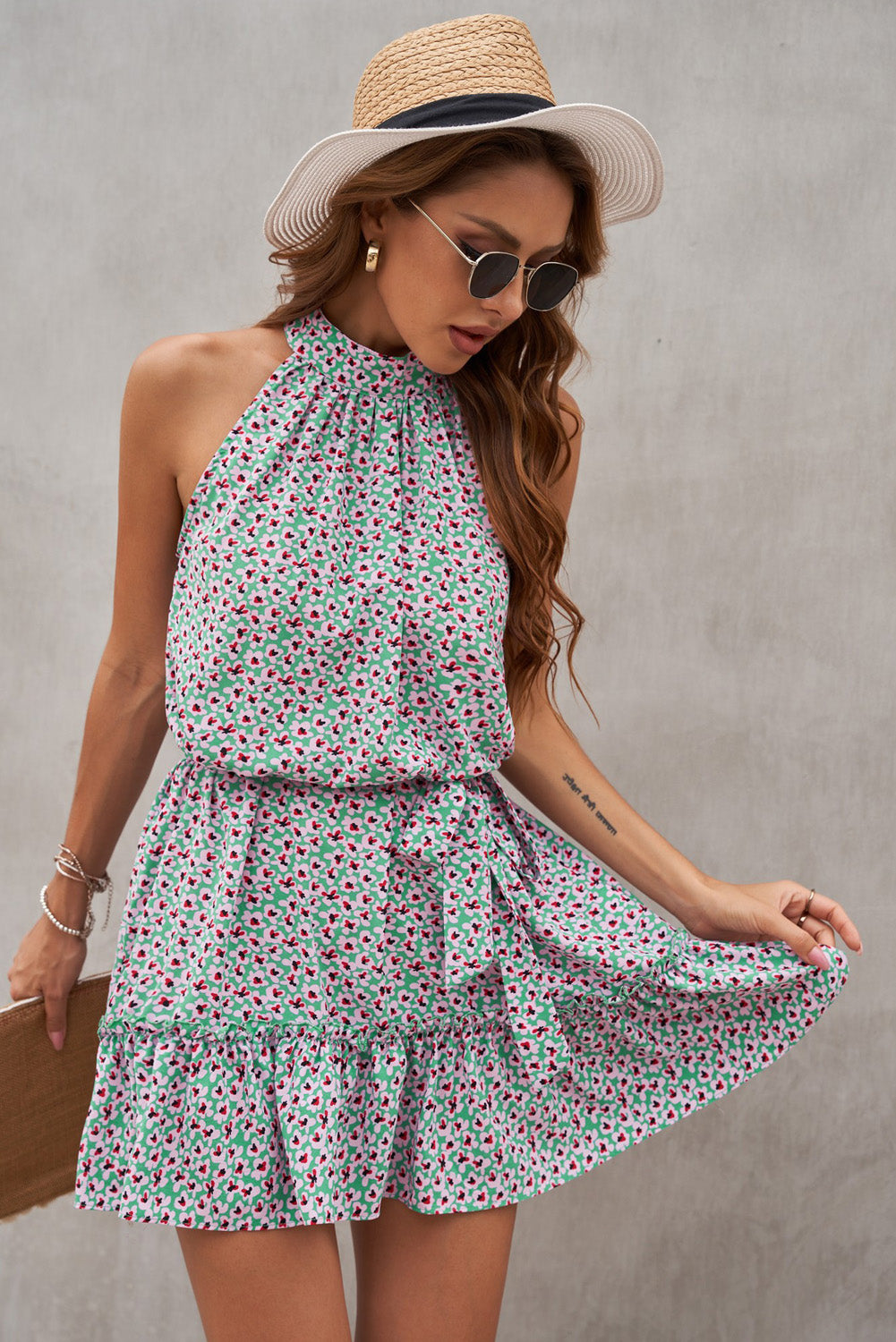 Floral Halter Dress - 99fab 