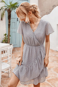 Swiss Dot Flutter Sleeve Ruffled Dress