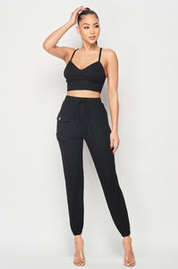 Ribbed Cropped Cami And Joggers Set