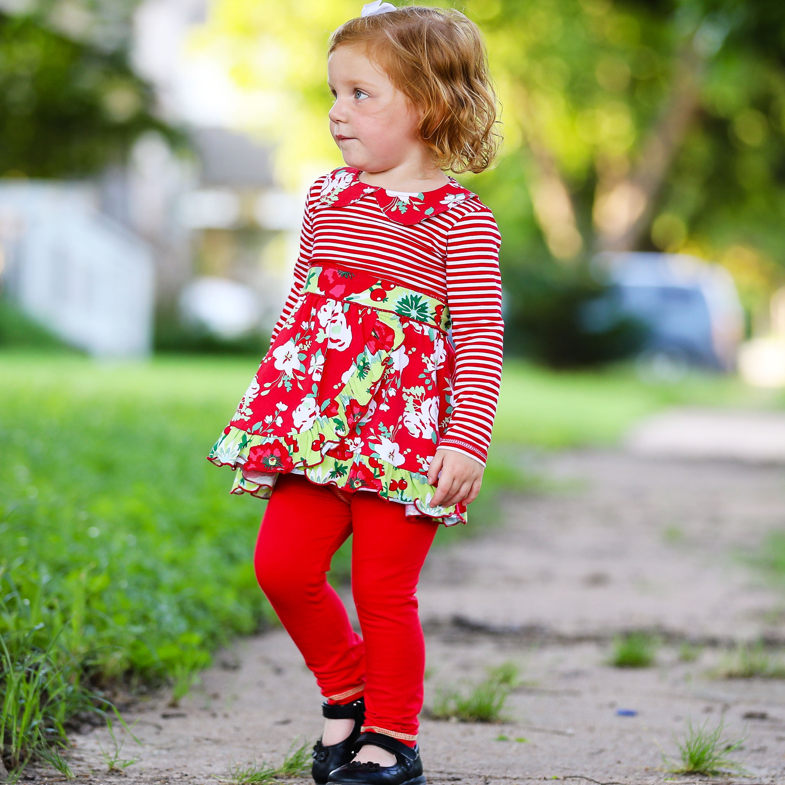 Little & Big Girls Boutique Red Christmas Floral Holiday Dress Legging Set