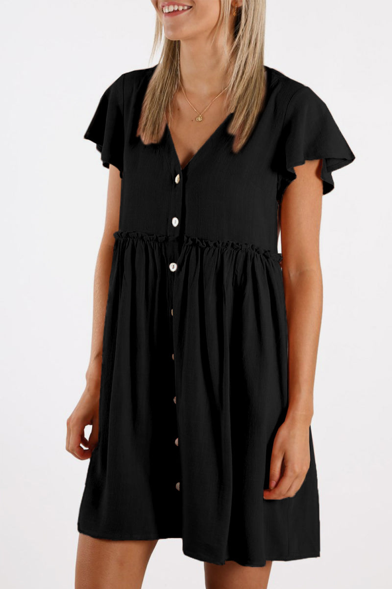 Buttoned Empire Waist Babydoll Dress - 99fab 