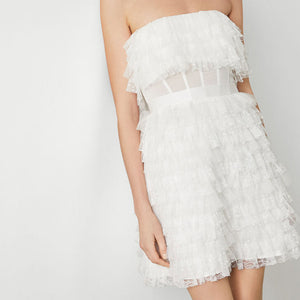 Lace Ruffle Strapless Dress