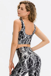 Metallic Snakeskin Print Cropped Yoga Tank