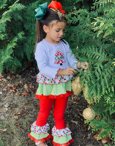 Girls Boutique Polka Dot & Swirl Christmas Tree Clothing Set