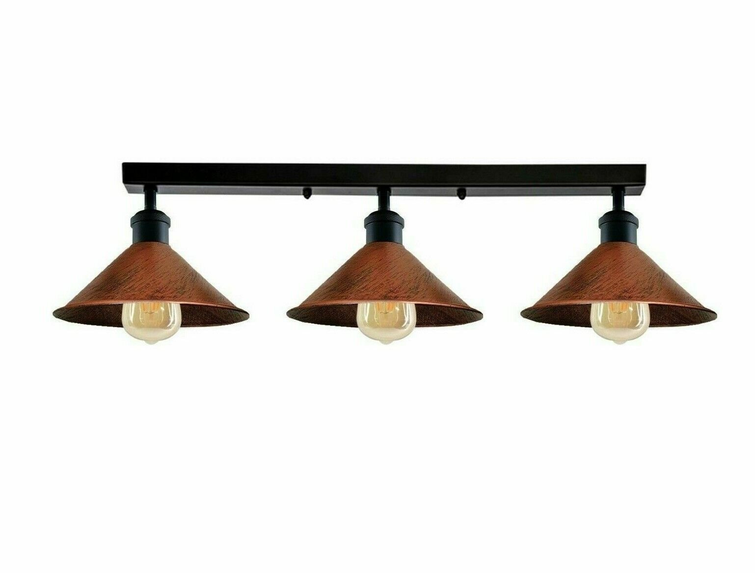 3 Way flush mount Lights  Cone shades Vintage Retro Industrial Fixture~1529