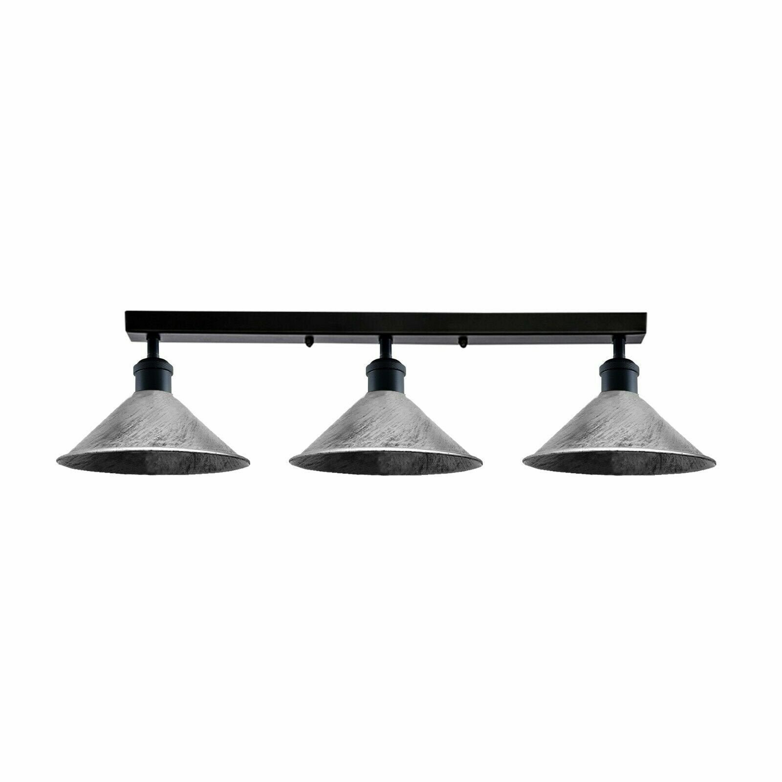 3 Way flush mount Lights  Cone shades Vintage Retro Industrial Fixture~1529