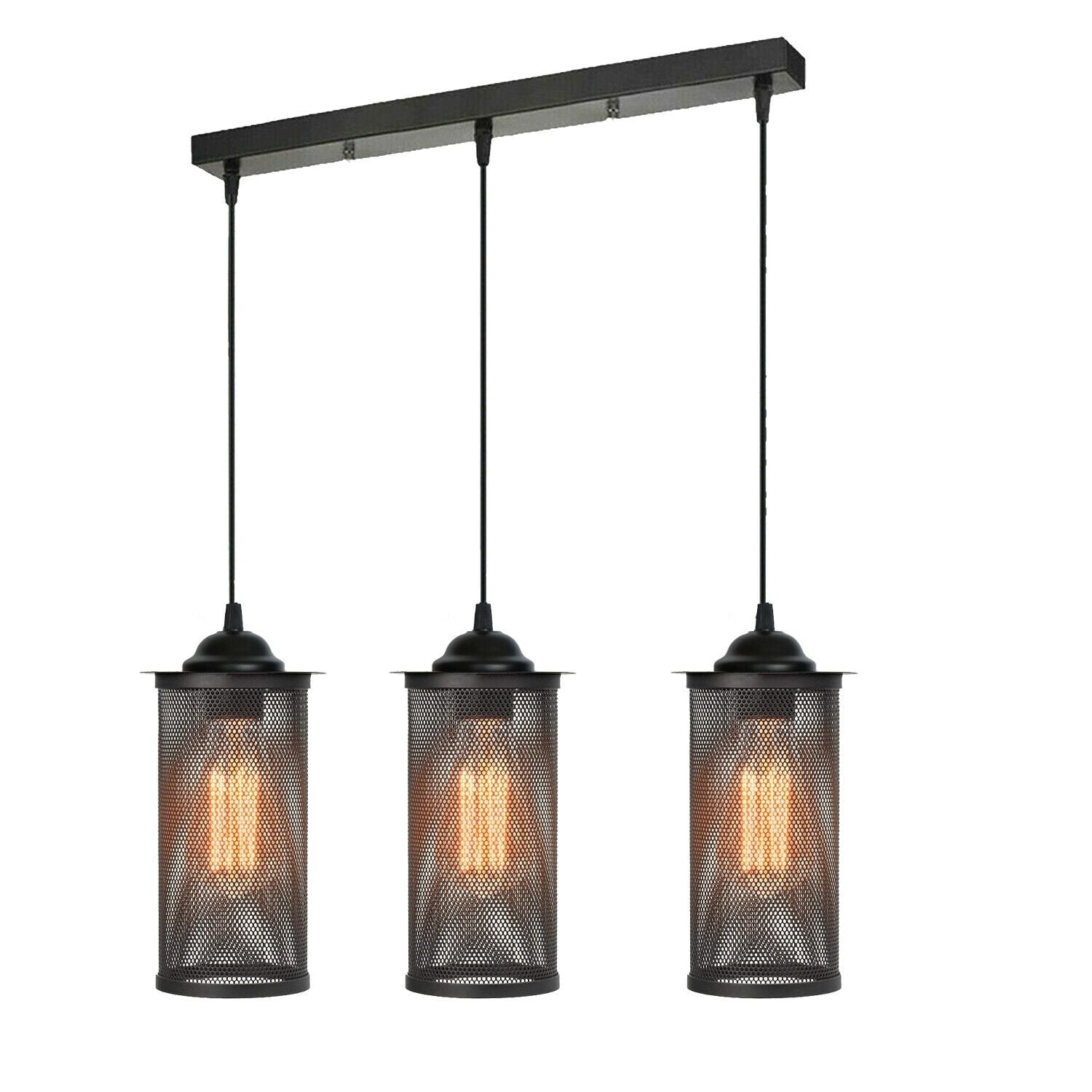 Retro 3-Head Barrel Cage Black Ceiling Pendant Light ~ 1732-0