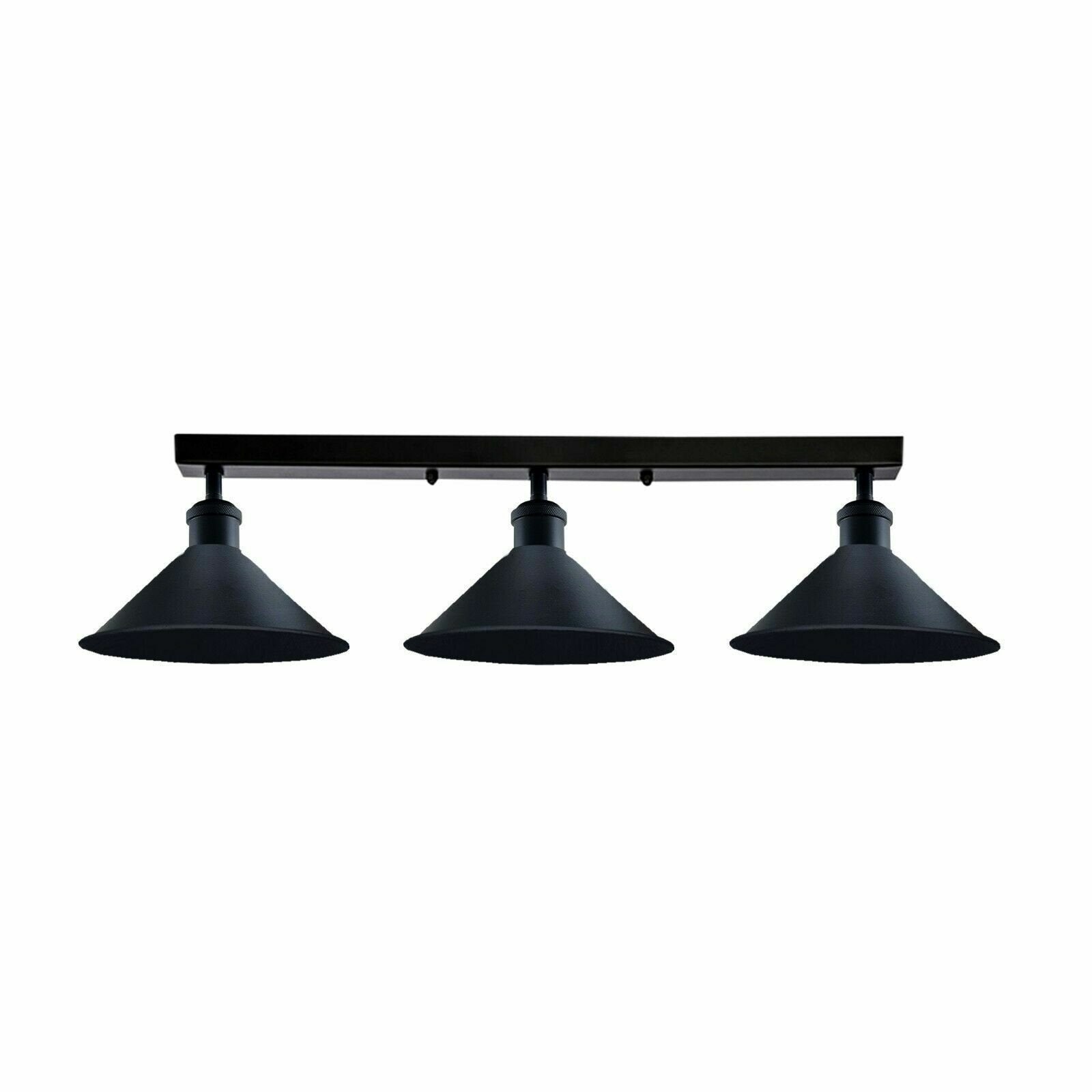 3 Way flush mount Lights  Cone shades Vintage Retro Industrial Fixture~1529