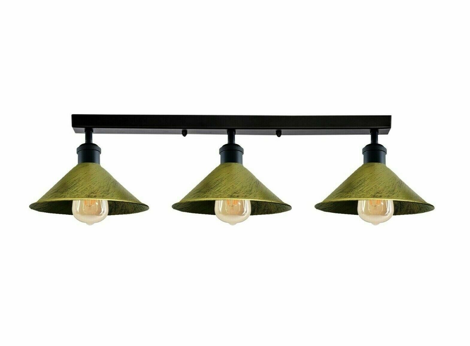 3 Way flush mount Lights  Cone shades Vintage Retro Industrial Fixture~1529