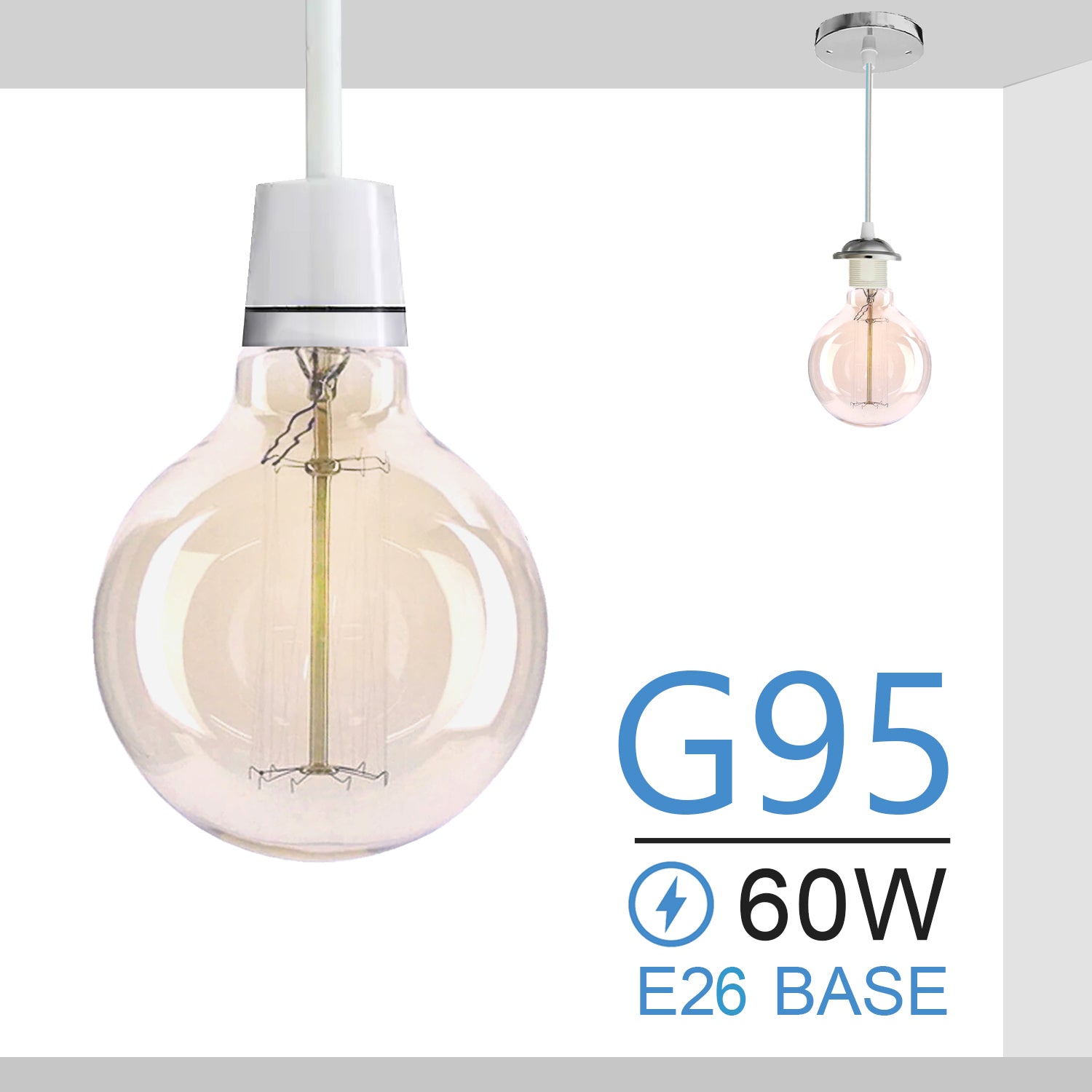 E26 G95 60W Vintage Retro Industrial Filament Dimmable Bulb~1049-4