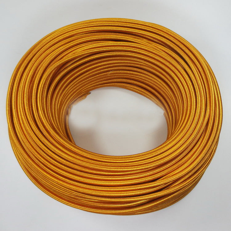 16ft Round Cloth Covered Wire 18 Gauge 3 Conductor  Fabric Light Cord Gold~1336-4