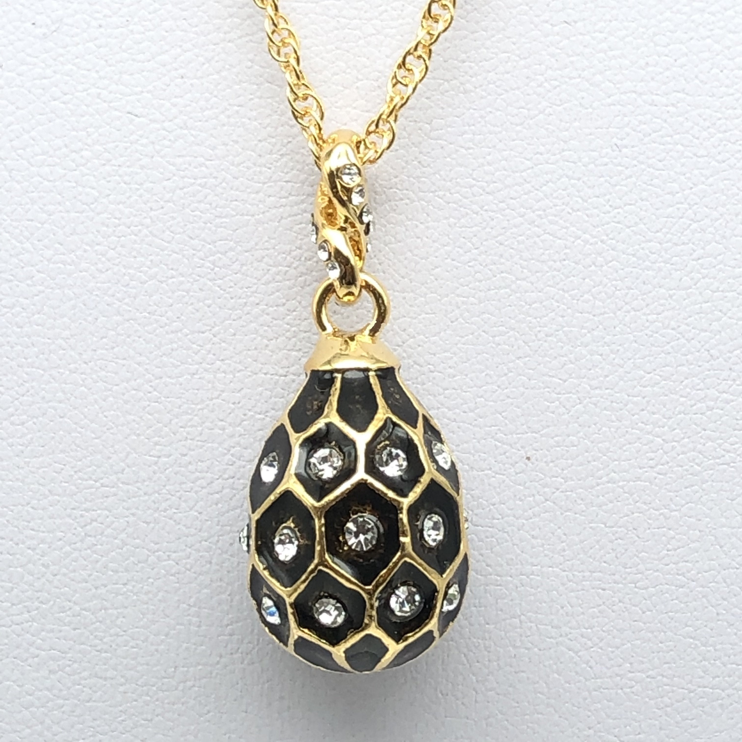 Black Egg Pendant Gold Necklace