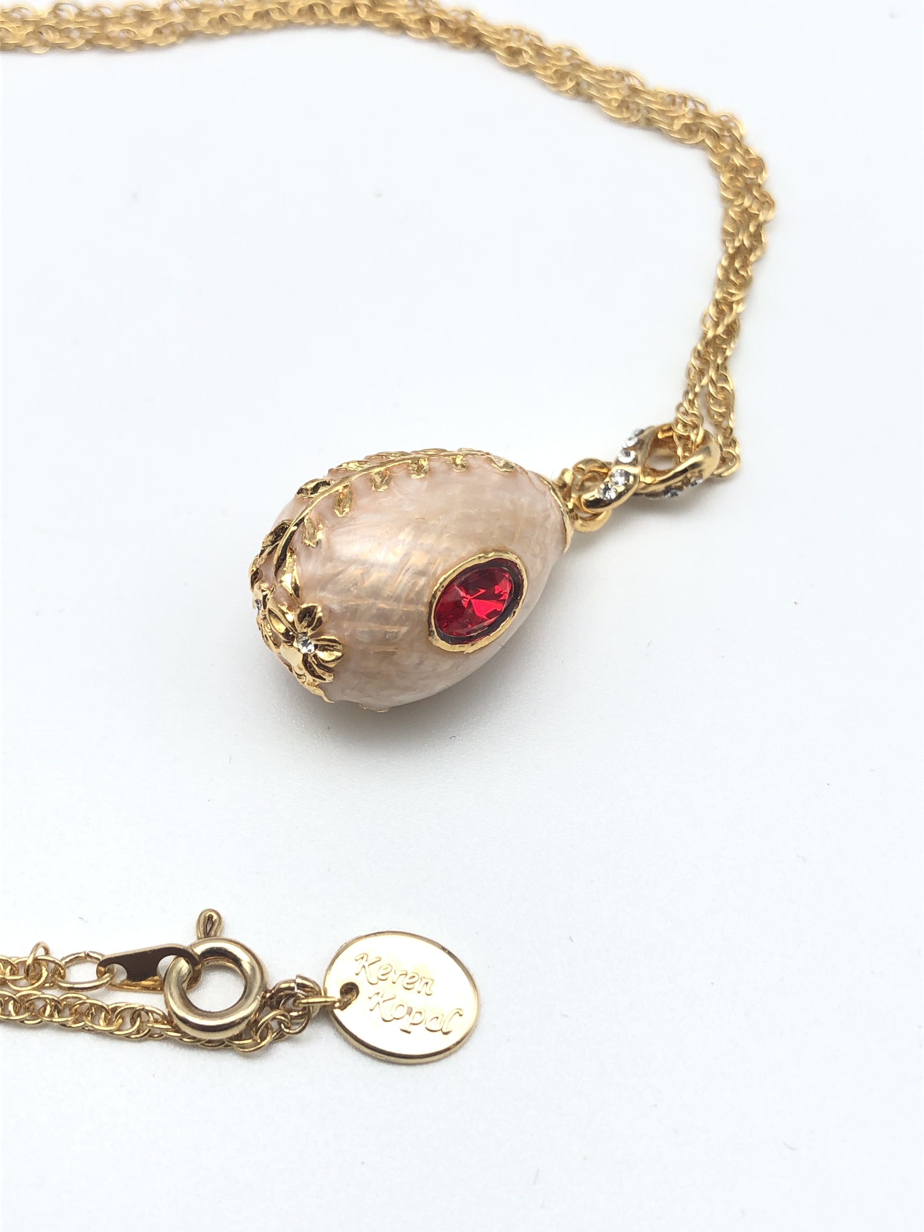 Pink Egg Pendant Gold Necklace