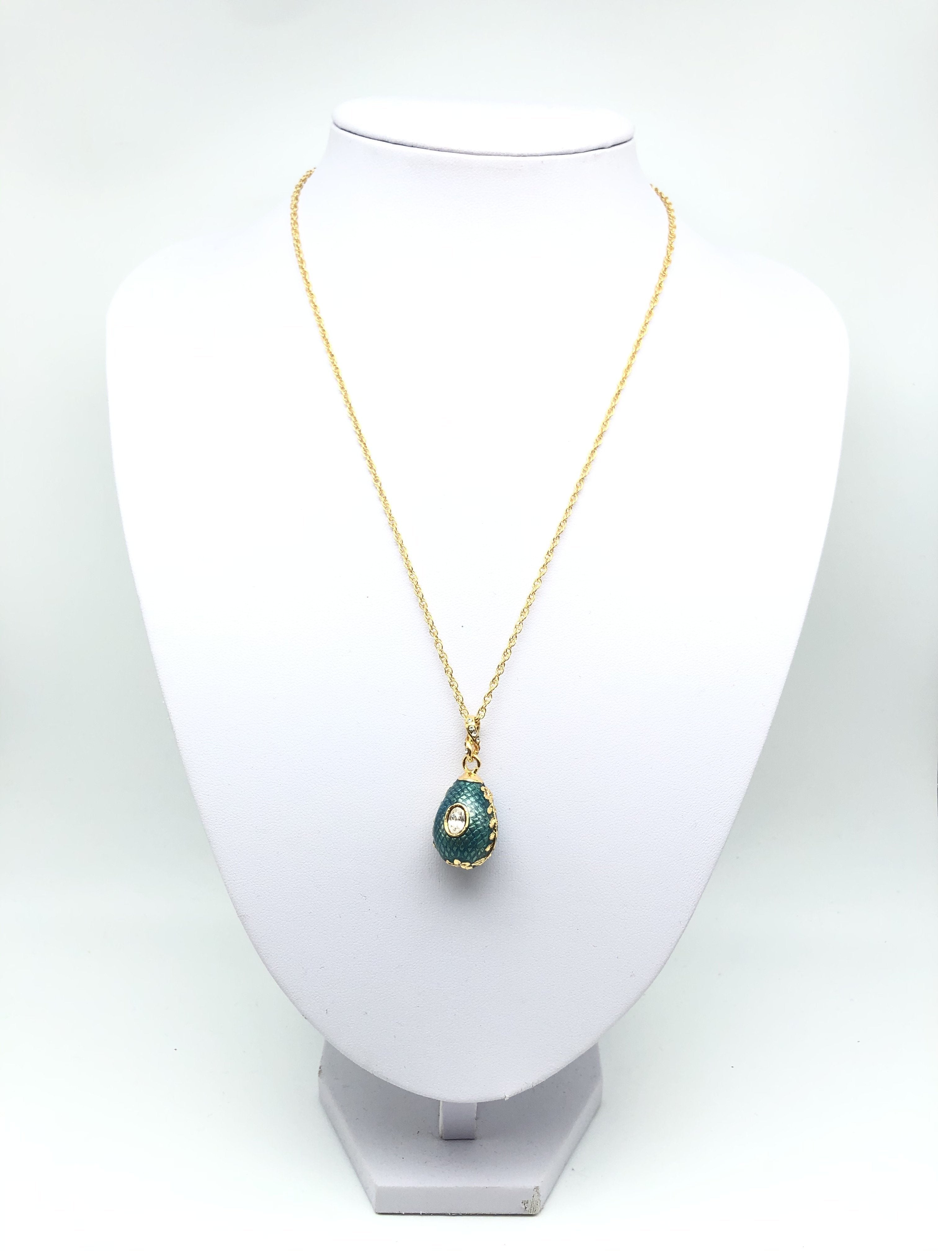 Teal Egg Pendant Gold Necklace