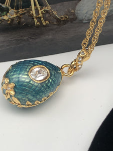 Teal Egg Pendant Gold Necklace