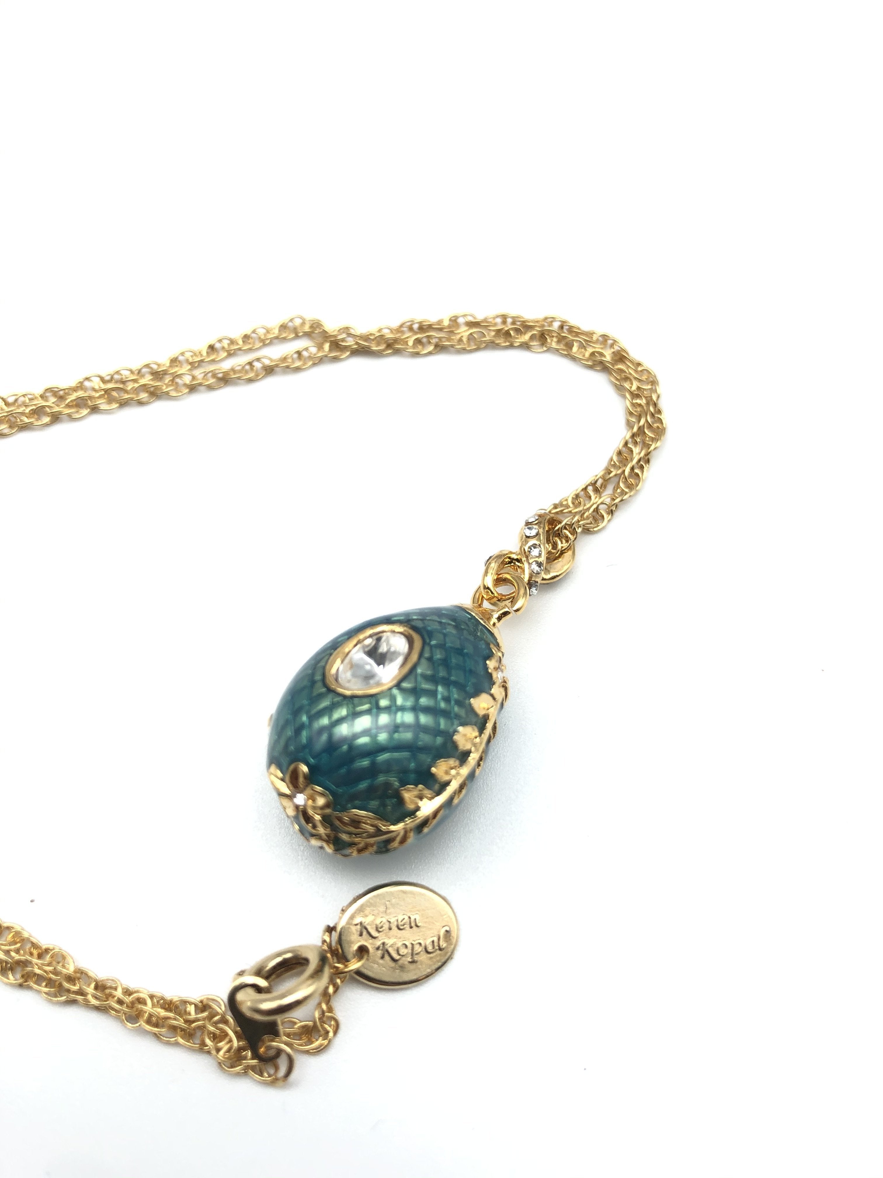 Teal Egg Pendant Gold Necklace