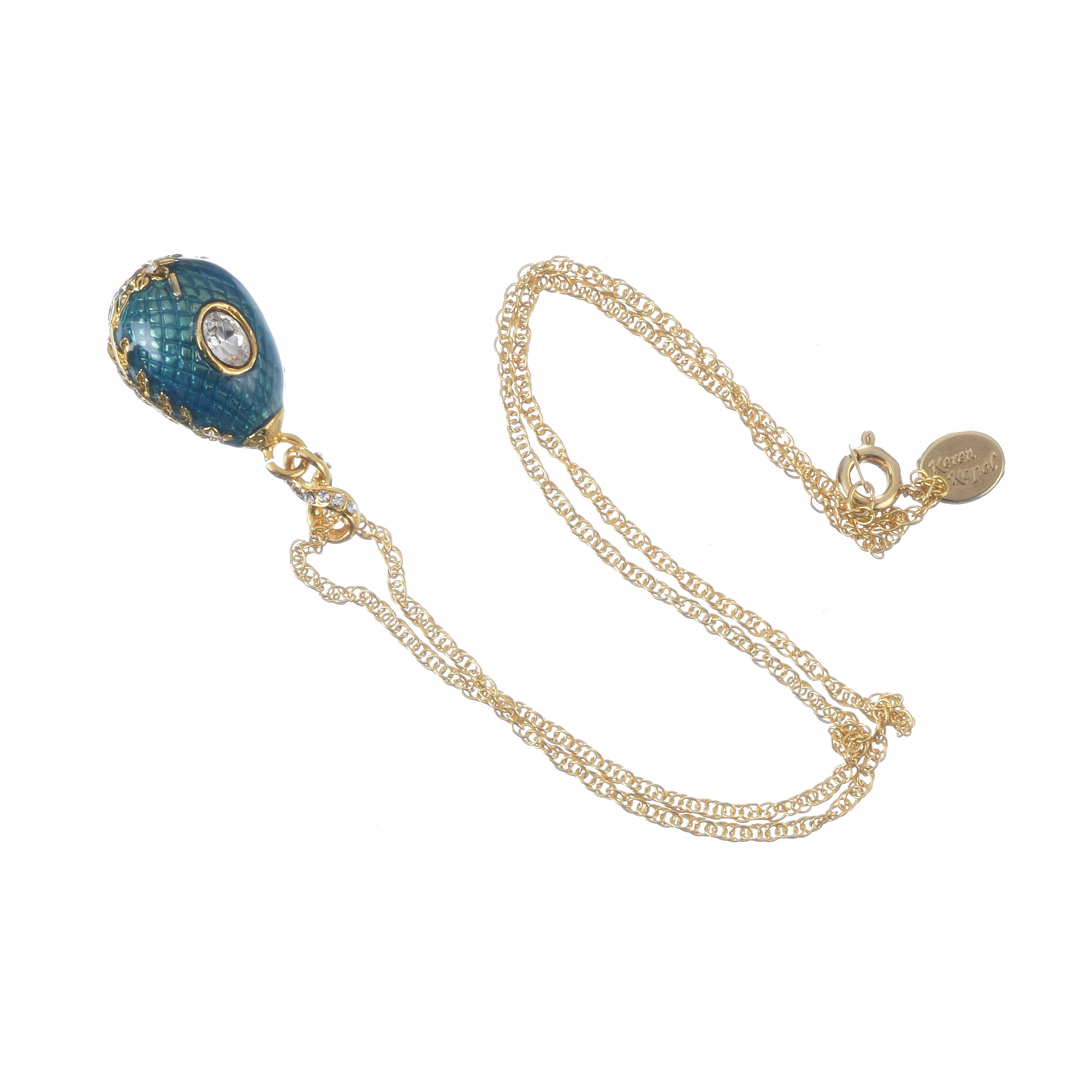 Teal Egg Pendant Gold Necklace