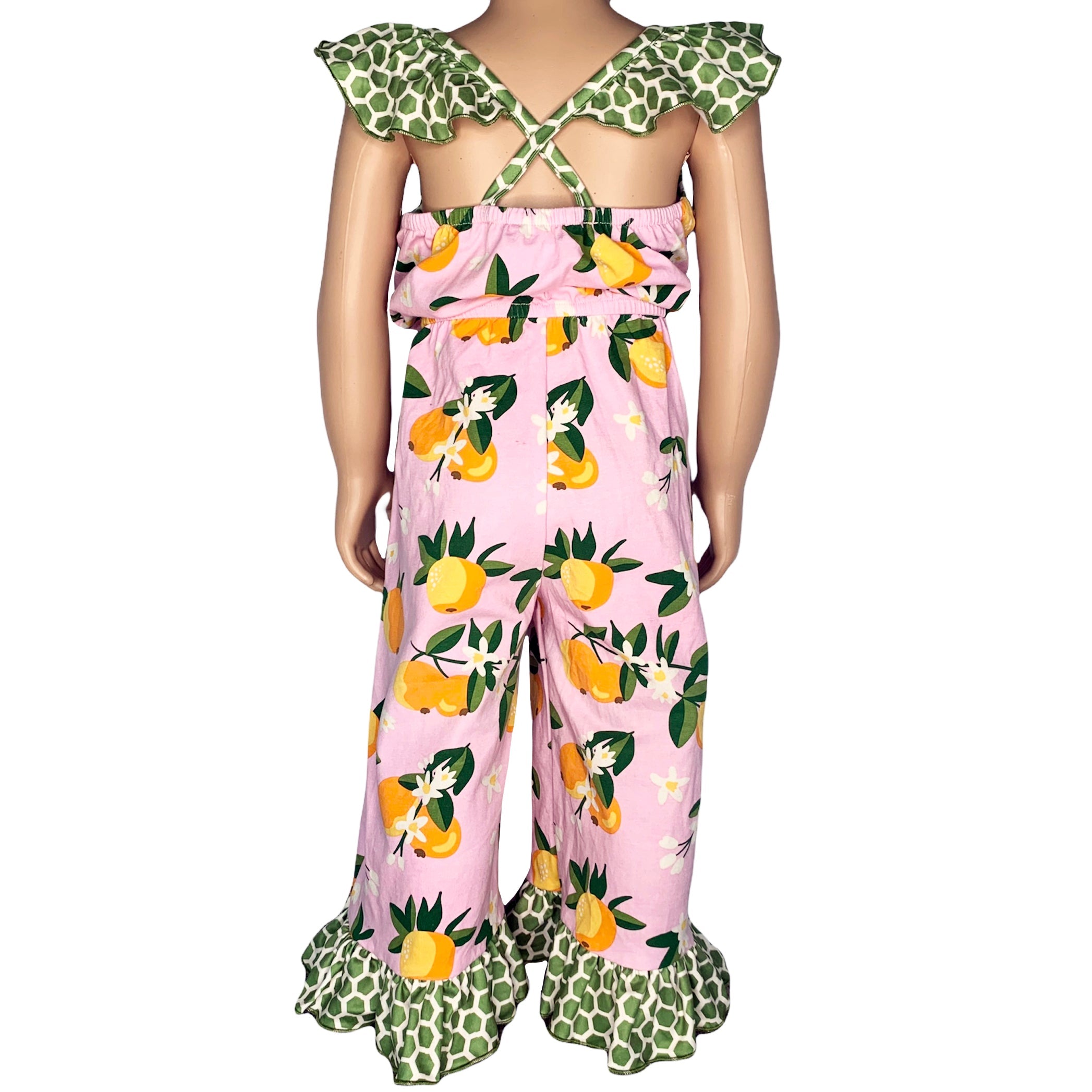 Big Little Girls Pretty as a Peach Capri Jumpsuit One Piece Outfit