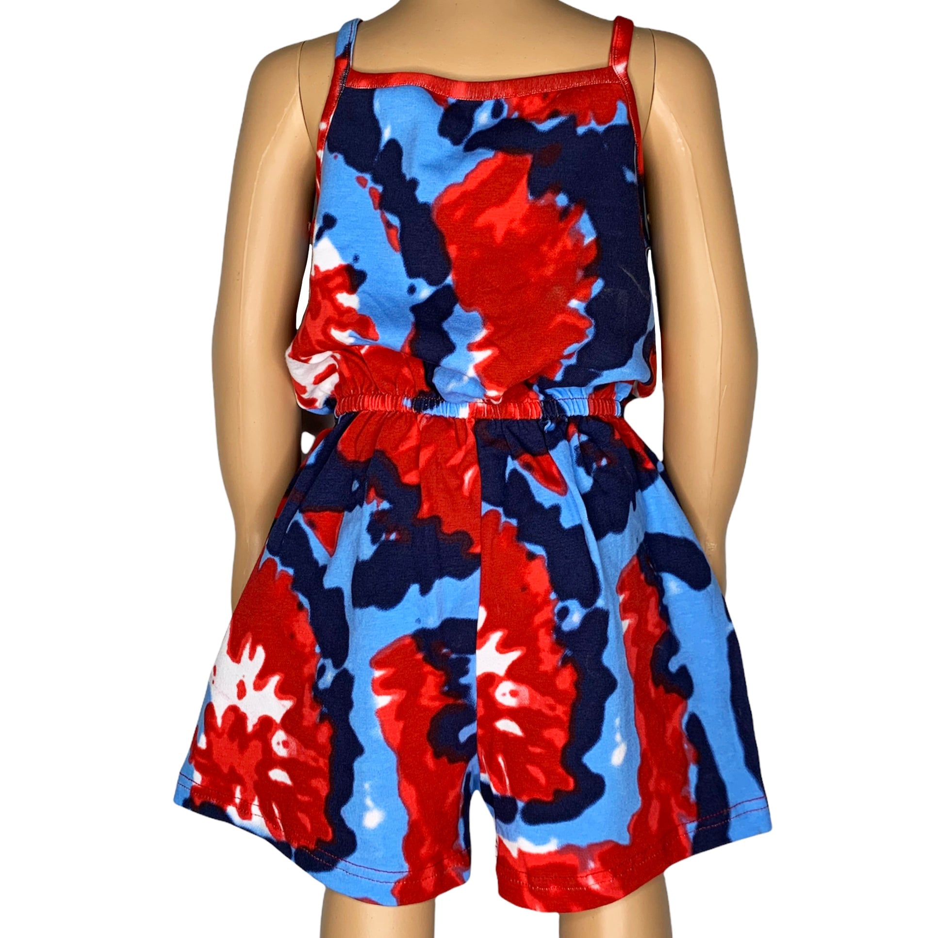 Big Little Girls Red White and Blue Tie Dye Shorts Jumpsuit Summer One Piece Outfit