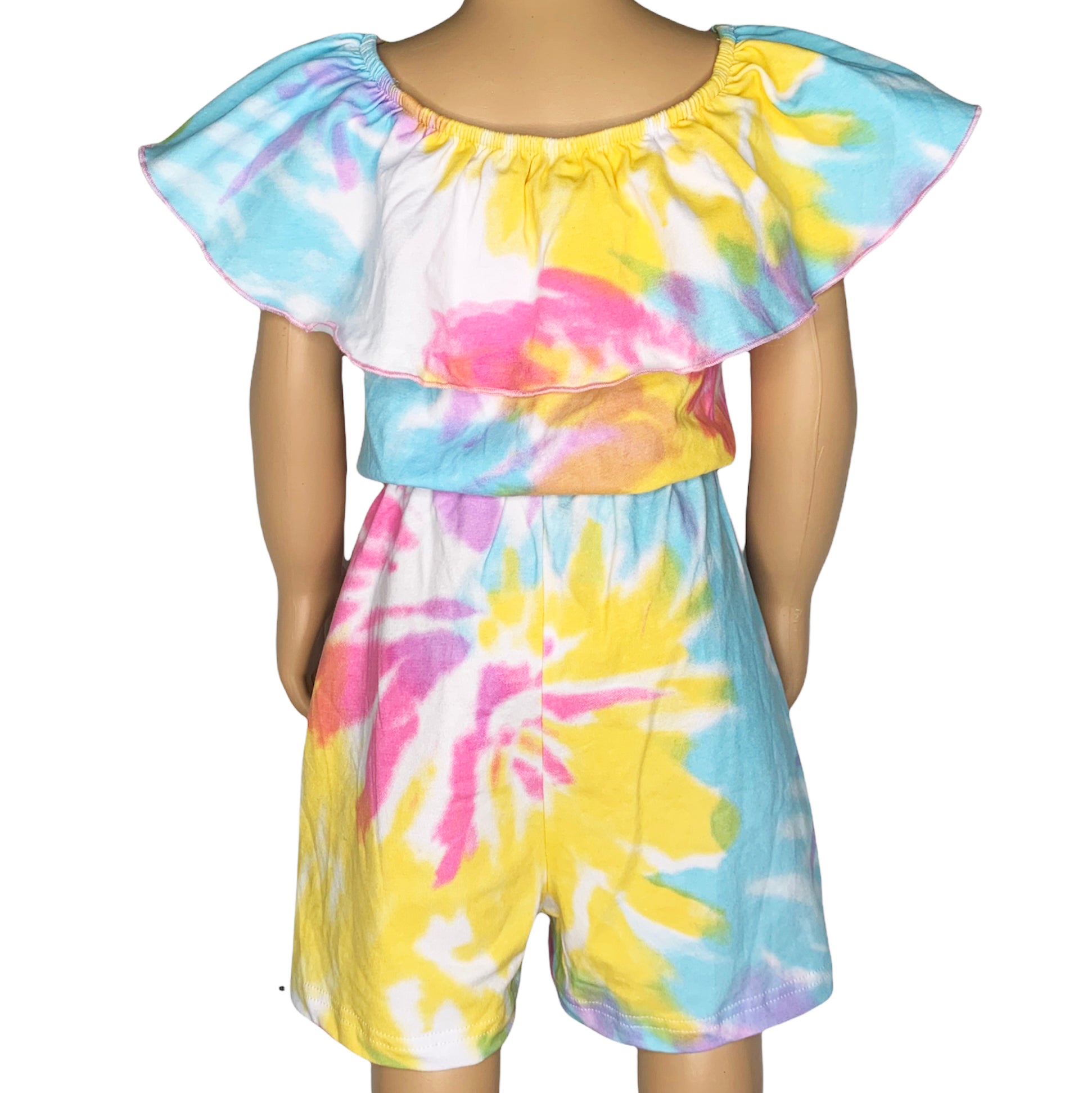 Big Little Girls Pastel Tie Dye Shorts Jumpsuit Summer One Piece Outfit