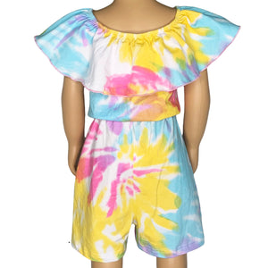 Big Little Girls Pastel Tie Dye Shorts Jumpsuit Summer One Piece Outfit