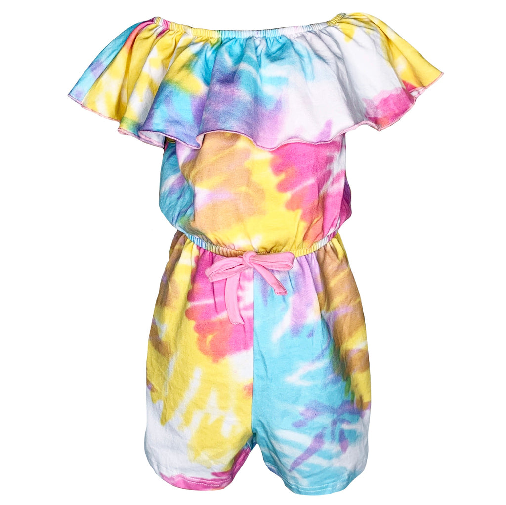 Big Little Girls Pastel Tie Dye Shorts Jumpsuit Summer One Piece Outfit - 99fab 