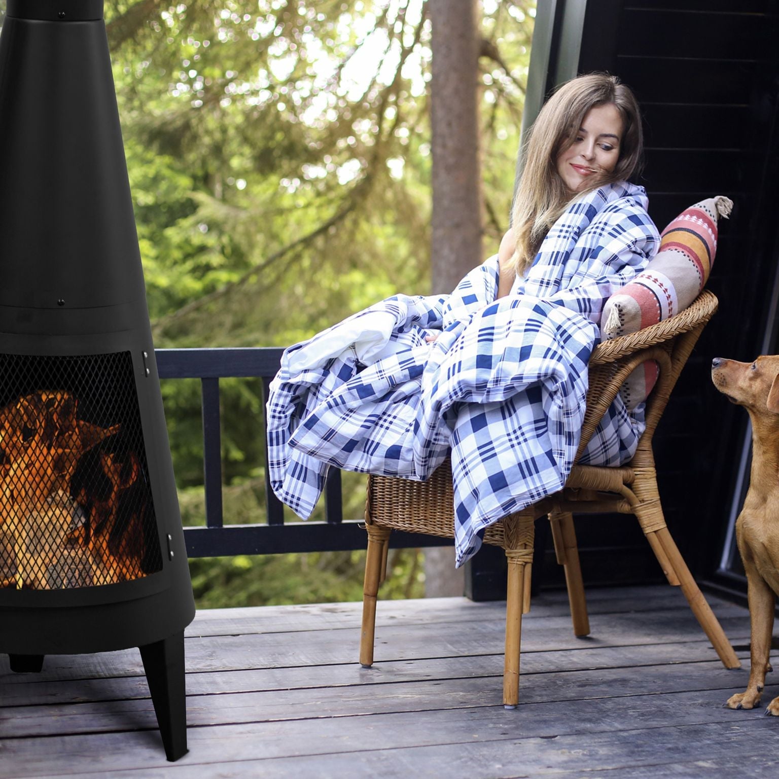 Outdoor Chiminea Fireplace Iron Fire Pit