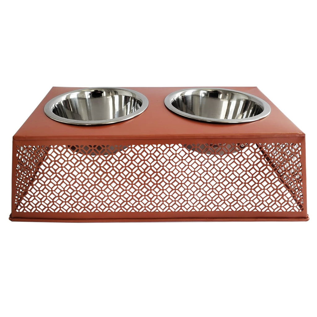 Southern Style Apricot Brandy Metal Country Feeder - 2 Stainless Steel Bowls - 16oz each - 99fab 