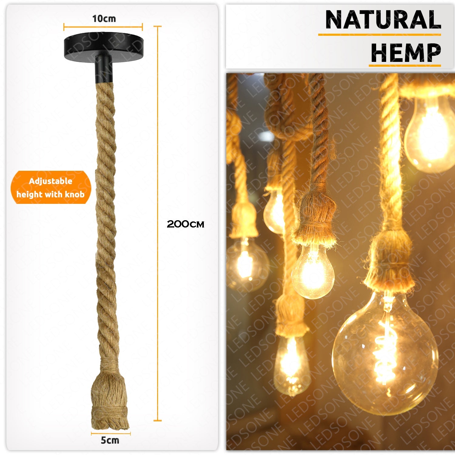 2m Hemp Rope Cage Vintage Ceiling Pendant Light ~1225