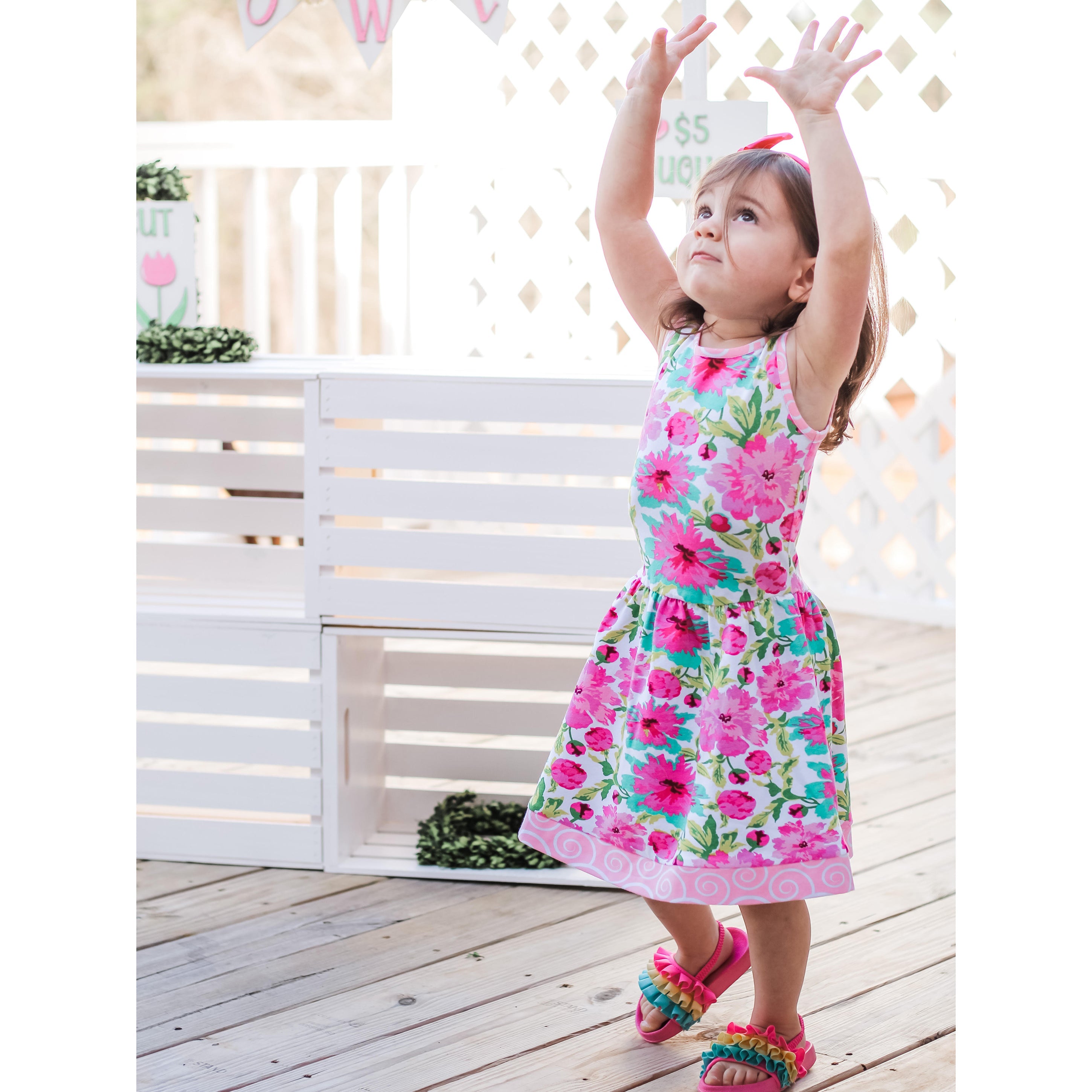 Little & Big Girls Spring Summer Floral Sleeveless Boutique Cotton Knit Dress