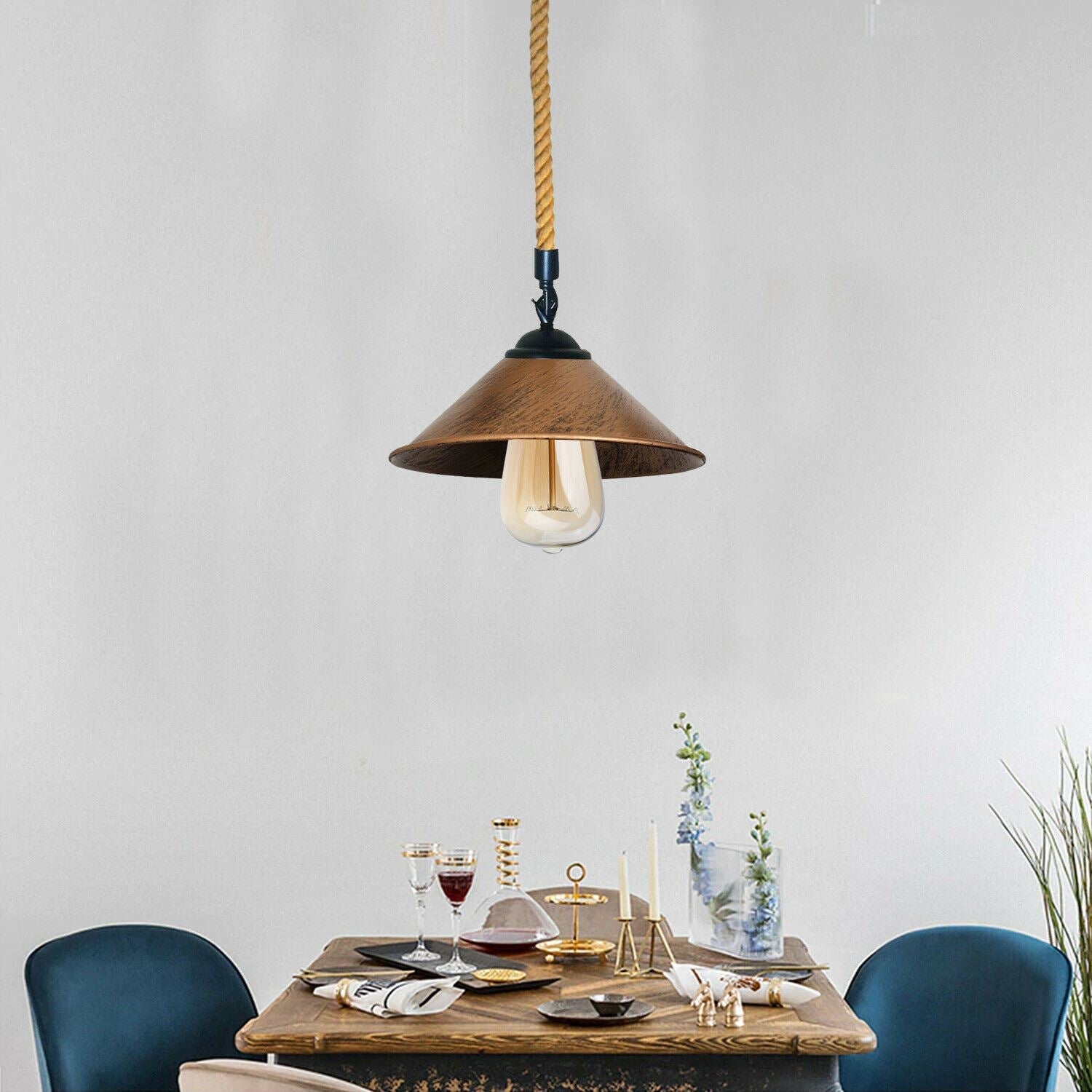 Pendant Light cone Shade With Hemp Rope