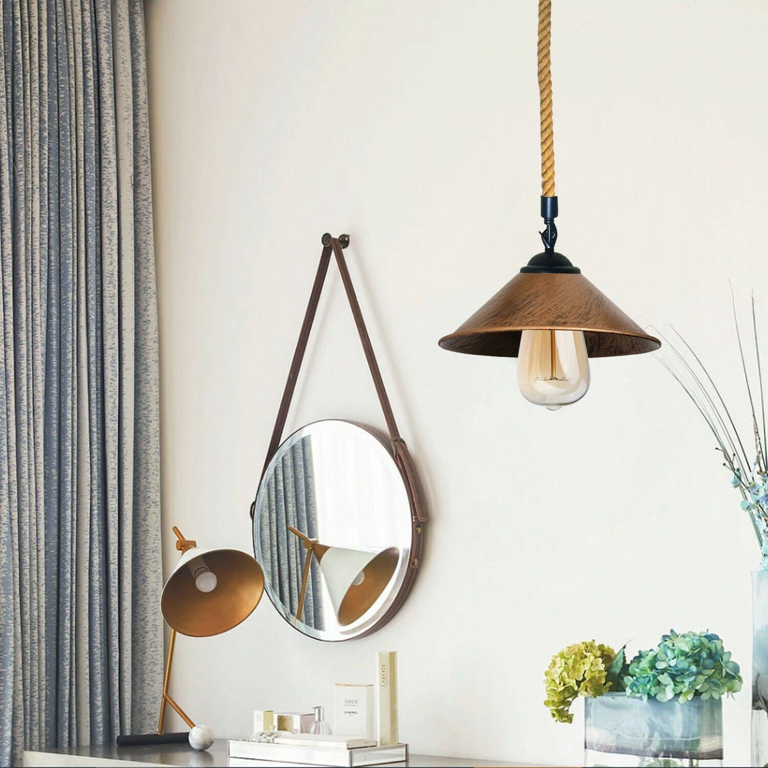 Pendant Light cone Shade With Hemp Rope