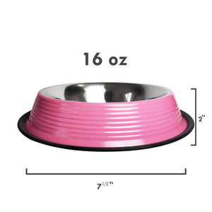 Ribbed No Tip Non Skid Colored Stainless Steel Bowl - Carnation Pink