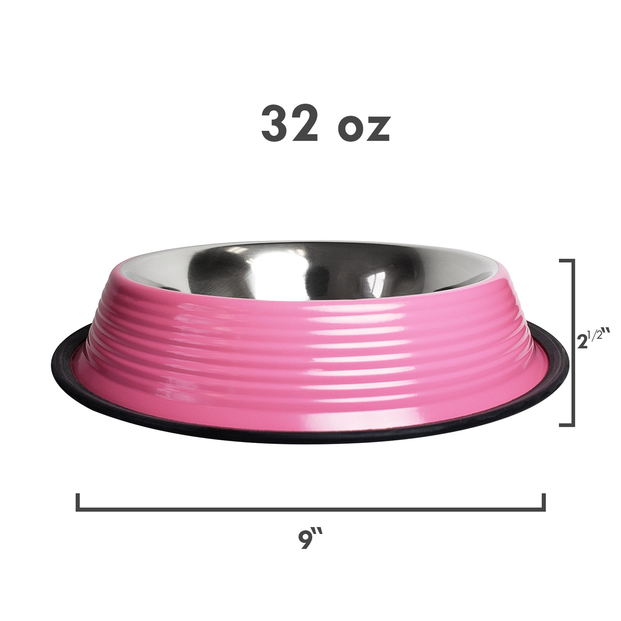 Ribbed No Tip Non Skid Colored Stainless Steel Bowl - Carnation Pink